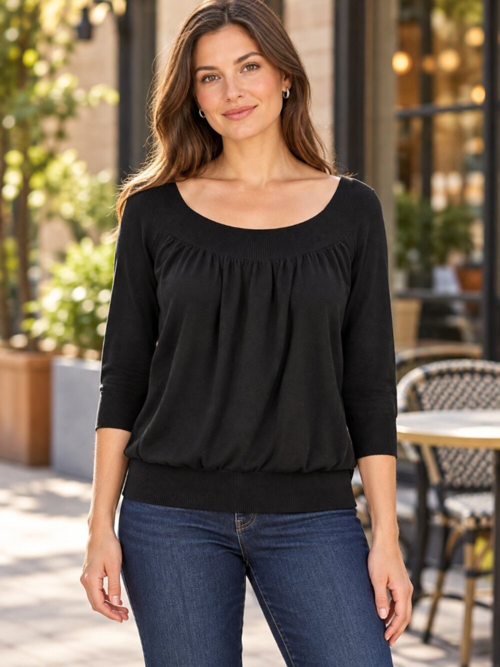Joseph A Black 87% Silk Blend Scoop Neck Blouson Sweater Size Large